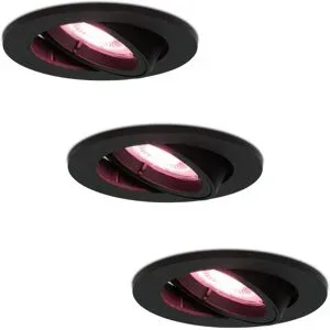 HOFTRONIC SMART 3er Set Oslo Smart Einbaustrahler - Wifi + Bluetooth - RGBWW - GU10 5,5 Watt 345 Lumen - Schwenkbar - Google Home, Amazon Alexa und Siri - IP20 für innen - Schwarz