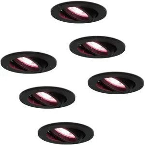 HOFTRONIC SMART 6er Set Oslo Smart Einbaustrahler - Wifi + Bluetooth - RGBWW - GU10 5,5 Watt 345 Lumen - Schwenkbar - Google Home, Amazon Alexa und Siri - IP20 für innen - Schwarz
