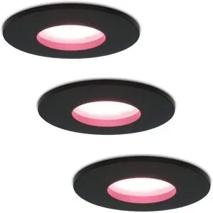 HOFTRONIC SMART 3er Set Porto - Smart LED Einbaustrahler - IP44 wasserdicht - 5,5 Watt 345 Lumen - Wifi + Bluetooth - RGBWW - GU10 - Google Home, Amazon Alexa und Siri - Für Bad, Innen- und Außenbereich - Schwarz