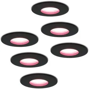 HOFTRONIC SMART 6er Set Porto - Smart LED Einbaustrahler - IP44 wasserdicht - 5,5 Watt 345 Lumen - Wifi + Bluetooth - RGBWW - GU10 - Google Home, Amazon Alexa und Siri - Für Bad, Innen- und Außenbereich - Schwarz