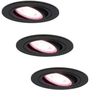 HOFTRONIC SMART 3er Set Miro Smart Einbaustrahler - Wifi + Bluetooth - RGBWW - GU10 - 4.8W 345lm - Schwenkbar - Google Home, Amazon Alexa und Siri - IP20 für innen - Schwarz - Deckenspots