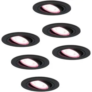 HOFTRONIC SMART 6er Set Miro Smart Einbaustrahler - Wifi + Bluetooth - RGBWW - GU10 - 4.8W 345lm - Schwenkbar - Google Home, Amazon Alexa und Siri - IP20 für Innenräume - Schwarz - Deckenspots