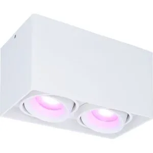 HOFTRONIC Esto Smart Aufbaustrahler Eckig - Aufbau Deckenstrahler - 2-Licht GU10 - Schwenkbar - RGBWW 16 Mio. Farben - Wifi + Bluetooth - Kompatibel mit Alexa/Google Assistant und Siri - Weiß - App Steuerung, Sprache