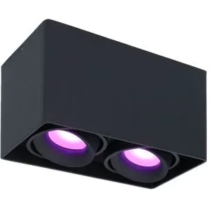 HOFTRONIC Esto Smart Aufbaustrahler Eckig - Aufbau Deckenstrahler - 2-Licht GU10 - Schwenkbar - RGBWW 16 Mio. Farben - Wifi + Bluetooth - Kompatibel mit Alexa/Google Assistant und Siri - Schwarz - App Steuerung, Sprache