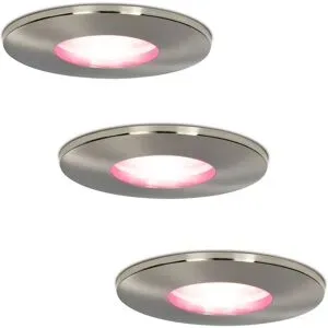 HOFTRONIC SMART 3er Set Vegas - Smart LED Einbaustrahler - IP44 wasserdicht - 5,5 Watt 345 Lumen - Wifi + Bluetooth - RGBWW - GU10 - Google Home, Amazon Alexa und Siri - Für Bad, Innen- und Außenbereich - Edelstahl