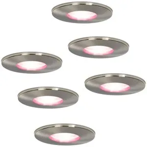 HOFTRONIC SMART 6er Set Vegas - Smart LED Einbaustrahler - IP44 wasserdicht - 5,5 Watt 345 Lumen - Wifi + Bluetooth - RGBWW - GU10 - Google Home, Amazon Alexa und Siri - Für Bad, Innen- und Außenbereich - Edelstahl