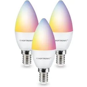 HOFTRONIC SMART 3er Set smart Lampe - E14-Fassung - C37 Kerze Lampe - 5.5W 470 Lumen - RGBWW - Wifi & Bluetooth - APP-Steuerung - Google Home, Amazon Alexa und Siri