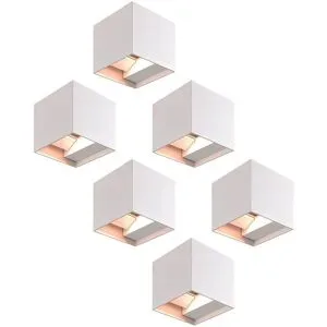 HOFTRONIC 6er Set Kansas LED Wandlampen - 7W 660lm - IP65 Wasserdicht - 3000K warmweiß - Innen und Außen - Würfel - Up & Down Light - Weiß