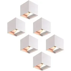 HOFTRONIC Set mit 6 Kansas LED Wandleuchten - 7W 560lm - IP65 - 3000K - Innen und außen - Würfel - Up & Down Light - Grau