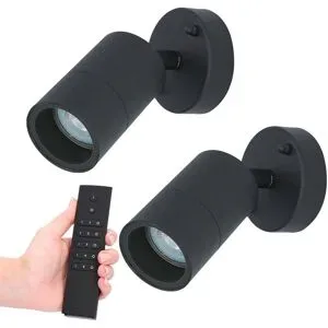HOFTRONIC 2er-Set dimmbare LED-Wandleuchte Lago 2700K - Schwarz - IP44 - GU10 - Inkl. Dimmer mit Fernbedienung