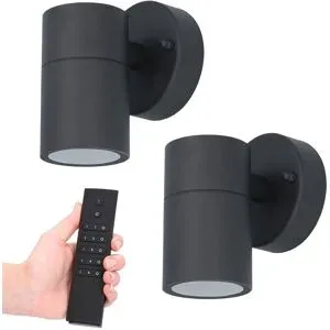 HOFTRONIC 2x Mason LED-Wandleuchte - Dimmbar - 4 Watt 345 lumen - IP44 Wasserdicht - GU10 - 2700K warmweiß - Innen- und Außenbereich - Schwarz - Inkl. Dimmer mit Fernbedienung - Gartenbeleuchtung