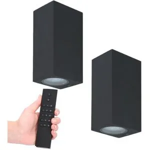 HOFTRONIC 2x LED-Wandleuchte Selma Schwarz - Dimmbar - 8 watt 690 lumen - 2700K warmweiß - GU10 - Up & Down Licht - IP65 Wasserdicht - Inkl. Dimmer mit Fernbedienung - Gartenbeleuchtung