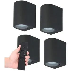 HOFTRONIC 4er Set dimmbare LED-Wandleuchte Alvin - Schwarz - 2700K warmweiß - GU10 Fassung - Downlight - IP65 Wasserdicht - Inkl. Dimmer mit Fernbedienung - Gartenbeleuchtung