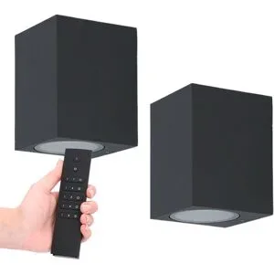 HOFTRONIC 2er-Set Marion LED-Wandleuchten - Dimmbar - 4 Watt 345 lumen - IP65 Wasserdicht - GU10 - 2700K warmweiß - Dimmbar - Innen & Außen - Schwarz - Inkl. Dimmer mit Fernbedienung