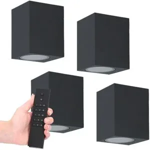 HOFTRONIC 4er-Set Marion LED-Wandleuchten - Dimmbar - 4 Watt 345 lumen - IP65 Wasserdicht - GU10 - 2700K warmweiß - Dimmbar - Innen & Außen - Schwarz - Inkl. Dimmer mit Fernbedienung