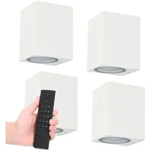 HOFTRONIC 4er-Set Marion LED-Wandleuchten - Dimmbar - 4 Watt 345 lumen - IP65 Wasserdicht - GU10 - 2700K warmweiß - Dimmbar - Innen & Außen - Weiß - Inkl. Dimmer mit Fernbedienung