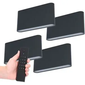 HOFTRONIC 4er-Set LED-Wandleuchten Dallas M - Schwarz - 12 Watt 660 Lumen - 3000K warmweiß - Up & Down Licht - IP54 wasserdicht - Inkl. Dimmer mit Fernbedienung - Innen & Außen