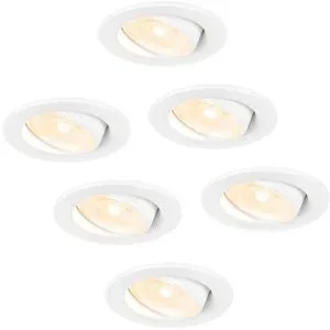 HOFTRONIC 6er Set Malta LED Einbaustrahler - 5W 400lm - 2700K warmweiß - Dimmbar - Rund - Schwenkbar - IP44 Wasserdicht - Weiß - Inkl. Quick Connector Box