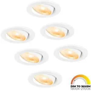 HOFTRONIC 6er Set Malta LED Einbaustrahler - 5W 360lm - Dimm to warm - Rund - Schwenkbar - IP44 wasserdicht - Weiß - inkl. Quick Connector Box