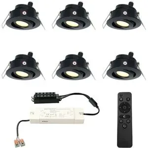 HOFTRONIC 6er Set Sienna LED Mini Einbaustrahler mit Trafo - 12 Volt 3 Watt 200 Lumen - Dimmbar - Schwenkbar - Flach 30mm - 2700K - IP44 wasserdicht - Schwarz