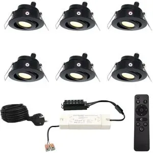 HOFTRONIC 6er Set Sienna 12V Einbaustrahlern - 3 Watt 200 Lumen - 2700K warmweiß - Schwarz - IP44 wasserdicht - schwenkbar - Verandaspots - mit Fernbedienung