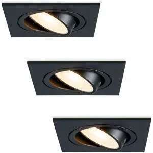 HOFTRONIC 3er Set Mallorca - LED Einbaustrahler - Schwenkbar - 4 Watt 345 lumen - 2700K warmweiß - GU10 - Dimmbar - Viereckig - IP20 für Innenbereich - Schwarz
