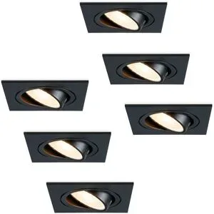 HOFTRONIC 6er Set Mallorca - LED Einbaustrahler - Schwenkbar - 4 Watt 345 lumen - 2700K warmweiß - GU10 - Dimmbar - Viereckig - IP20 für Innenbereich - Schwarz