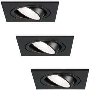 HOFTRONIC 3er Set Mallorca - LED Einbaustrahler - Schwenkbar - 4 Watt 345 Lumen - 6500K tageslichtweiß - GU10 - Dimmbar - Viereckig - IP20 für Innenbereich - Schwarz