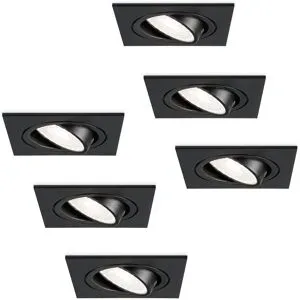 HOFTRONIC 6er Set Mallorca - LED Einbaustrahler - Schwenkbar - 4 Watt 345 Lumen - 6500K tageslichtweiß - GU10 - Dimmbar - Viereckig - IP20 für Innenbereich - Schwarz
