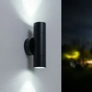 HOFTRONIC Dax LED-Wandleuchte - Dimmbar - 8W 690lm - 6500K tageslichtweiß - IP64 Wasserdicht für Innen und Außen - GU10 Austauschbare Lichtquelle - Up & Down Light - Schwarz