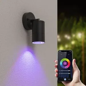 HOFTRONIC SMART Lago - Smart LED Wandleuchte - Wifi + Bluetooth - 5,5 Watt 345 Lumen - Dimmbar - Schwenkbar - RGBWW - IP65 wasserdicht - GU10 - Downlight - Schwarz - Google Home, Amazon Alexa und Siri