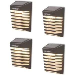HOFTRONIC 4er Set Dono LED Solar Wandleuchte - 3000K warmweiß - 0.2W 300lm - Inkl. Dämmerungsschalter - IP65 wasserdicht - Schwarz - Solar-Außenleuchten - Zaunbeleuchtung