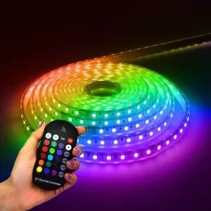HOFTRONIC Glow60 RGB LED Streifen 5 Meter - IP65 wasserdicht - Dimmbar - Außen & Innen - 60 LEDs/m - 35 Watt 1540 Lumen - SMD 5050 - IP65 wasserdicht - Kurzbar pro Meter