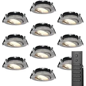 HOFTRONIC 10x LED Einbaustrahler Rome - Edelstahl - 6W 500 lumen - Schwenkbar - Dimmbar - 2700K warmweiß - IP44 Wasserdicht - Inklusive Fernbedienung - Geringe Einbautiefe