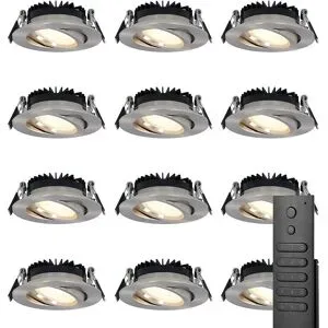 HOFTRONIC 12x LED Einbaustrahler Rome - Edelstahl - 6W 500 lumen - Schwenkbar - Dimmbar - 2700K warmweiß - IP44 Wasserdicht - Inklusive Fernbedienung - Geringe Einbautiefe