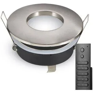 HOFTRONIC 8x LED Einbaustrahler Vegas - Gebürstetes Aluminium - 4 Watt 345 lumen - 2700K warmweiß - IP44 wasserdicht - GU10 - Dimmbar - mit Dimmer und Fernbedienung - Für das Badezimmer
