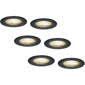 HOFTRONIC 6er Set Nola LED Einbaustrahler - Flach 49mm - 5W 450lm - 2700K warmweiß - Dimmbar - Rund - IP65 wasserdicht für bad, Innen und außen - Schwarz