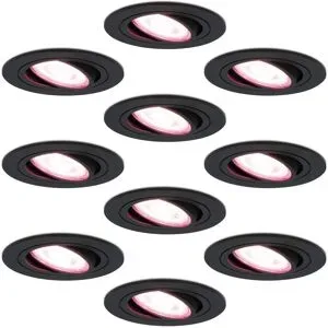 HOFTRONIC SMART 10er Set Miro Smart Einbaustrahler - Wifi + Bluetooth - RGBWW - GU10 - 4.8W 345lm - Schwenkbar - Google Home, Amazon Alexa und Siri - IP20 für Innenräume - Schwarz - Deckenspots