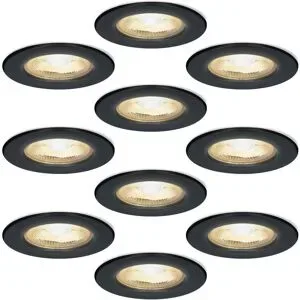 HOFTRONIC 10er Set Nola - LED Einbaustrahler Ultra Flach Einbautiefe 49mm - 5 Watt 450 Lumen - 2700K warmweiß - Dimmbar - Rund - IP65 wasserdicht - Für Bad, Innen und Außen - Schwarz
