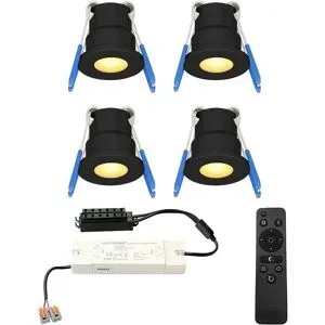 HOFTRONIC 4er Set Milano LED Mini Einbaustrahler mit Trafo - 12 Volt 3 Watt 200 Lumen - Dimmbar - Flach 34mm - 2700K - IP65 wasserdicht - Schwarz