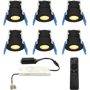 HOFTRONIC 6er Set Milano LED Mini Einbaustrahler mit Trafo - 12 Volt 3 Watt 200 Lumen - Dimmbar - Flach 34mm - 2700K - IP65 wasserdicht - Schwarz