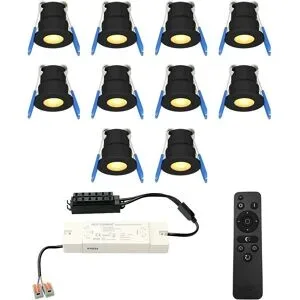 HOFTRONIC 10er Set Milano LED Mini Einbaustrahler mit Trafo - 12 Volt 3 Watt 200 Lumen - Dimmbar - Flach 34mm - 2700K - IP65 wasserdicht - Schwarz