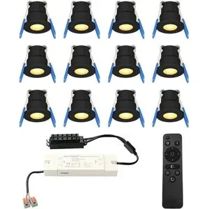 HOFTRONIC 12er Set Milano LED Mini Einbaustrahler mit Trafo - 12 Volt 3 Watt 200 Lumen - Dimmbar - Flach 34mm - 2700K - IP65 wasserdicht - Schwarz