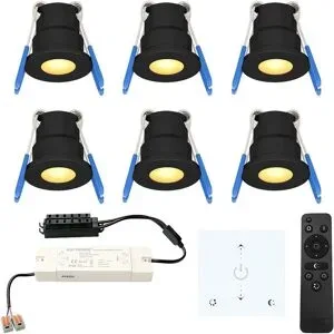 HOFTRONIC 6er Set Milano LED Mini Einbaustrahler mit Trafo und Wanddimmer - 12 Volt 3 Watt 200 Lumen - Dimmbar - Flach 34mm - 2700K - IP65 wasserdicht - Schwarz