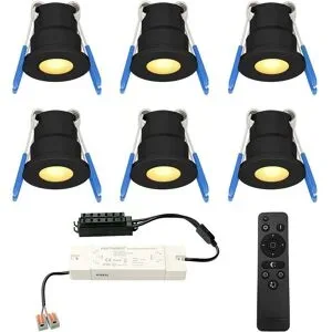 HOFTRONIC 6er Set 12V 3W - Mini LED Einbaustrahler - Schwarz - Dimmbar - Versenkt - terrassendach - IP65 für den Außenbereich - 2700K - Warmweiß
