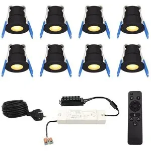 HOFTRONIC 8er Set 12V 3W - Mini LED Einbaustrahler - Schwarz - Dimmbar - Versenkt - terrassendach - IP65 für den Außenbereich - 2700K - Warmweiß