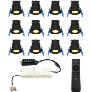 HOFTRONIC 12er Set 12V 3W - Mini LED Einbaustrahler - Schwarz - Dimmbar - Versenkt - terrassendach - IP65 für den Außenbereich - 2700K - Warmweiß