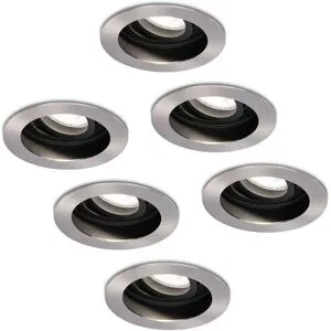 HOFTRONIC 6er Set Mesa LED Einbaustrahler - GU10 4 Watt 345 Lumen - 6500K tageslichtweiß - Dimmbar - Versenkt - Rund - Schwenkbar - IP20 für innen - Edelstahl
