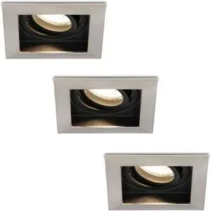 HOFTRONIC 3er Set Durham LED Einbaustrahler Eckig - 4W 345lm - 4000K neutralweiß - GU10 - Dimmbar Schwenkbar - IP20 für innen - Edelstahl
