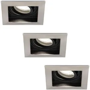 HOFTRONIC 3er Set Durham LED Einbaustrahler Eckig - 4W 345lm - 6500K tageslichtweiß - GU10 - Dimmbar schwenkbar - Für innen - edelstahl
